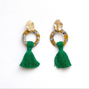 Green Tassel statement earrings